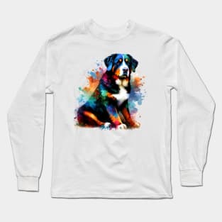 Vibrant Splash Art Entlebucher Mountain Dog Portrait Long Sleeve T-Shirt